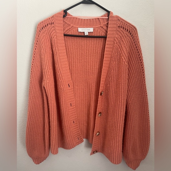 Madison Grey Coral Chunky Knit Cardigan Small Balloon Sleeve Cozy Sweater - Picture 2 of 8